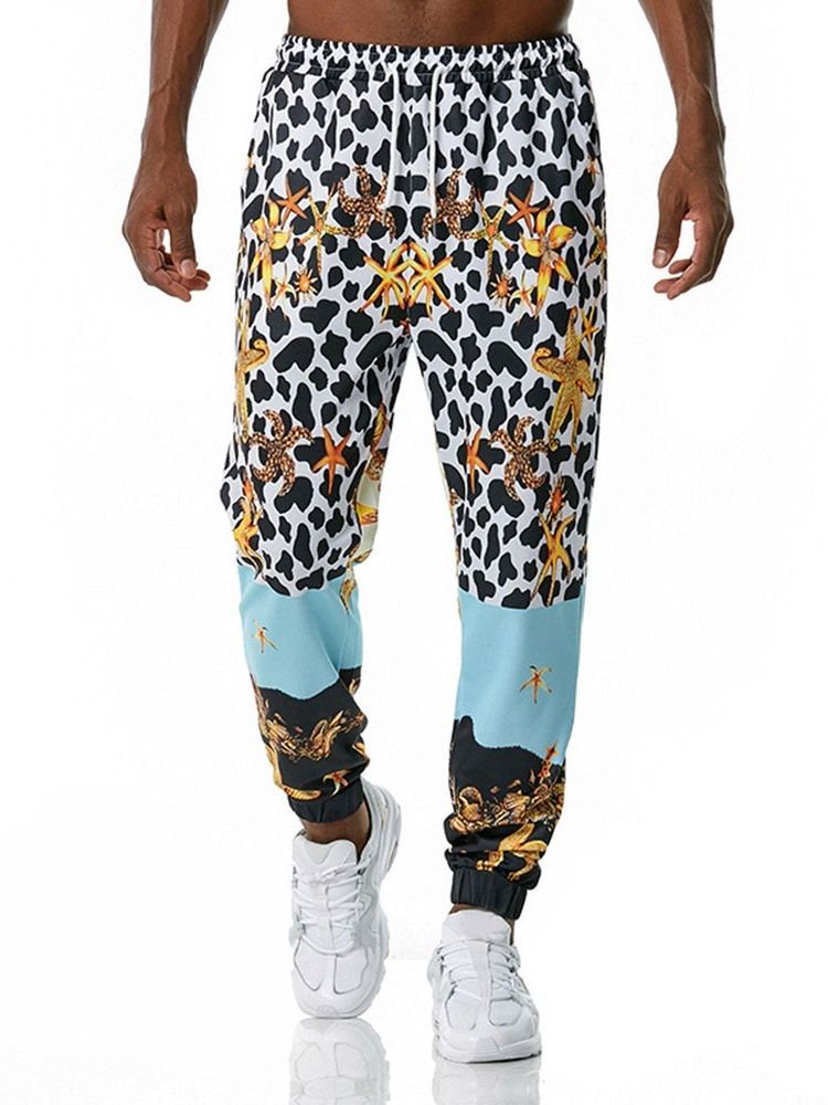 Herren-leoparden-print-freizeithose Mit Mittlerer Taille Zum Schnüren