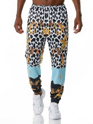 Herren-leoparden-print-freizeithose Mit Mittlerer Taille Zum Schnüren