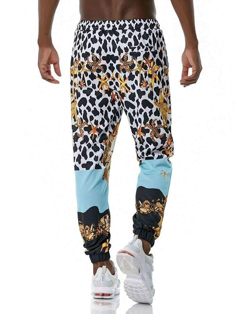 Herren-leoparden-print-freizeithose Mit Mittlerer Taille Zum Schnüren