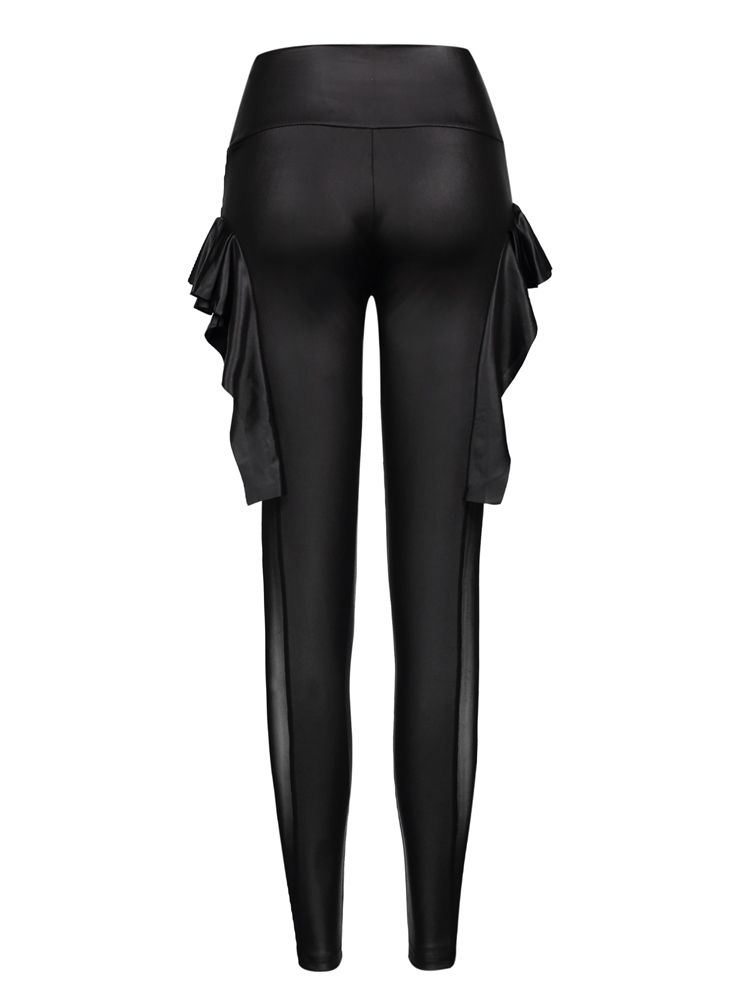 High-waist Mesh Falbala Patchwork Damen Leggings