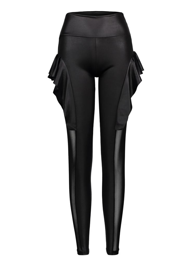 High-waist Mesh Falbala Patchwork Damen Leggings