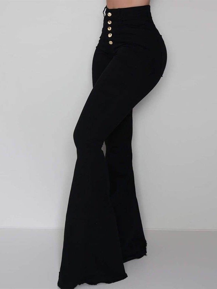 Knopf Slim Plain Bellbottoms In Voller Länge Damen Freizeithose