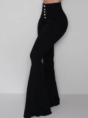 Knopf Slim Plain Bellbottoms In Voller Länge Damen Freizeithose