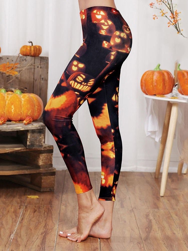 Kürbis-leggings Mit Farbblock Für Damen