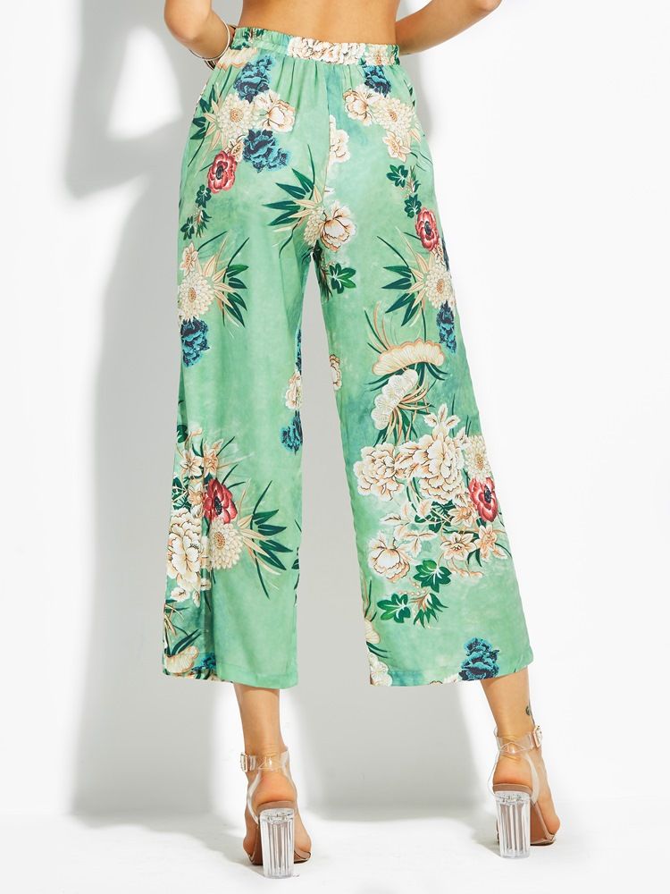 Loose Flower Print Wide Legs Damenhose