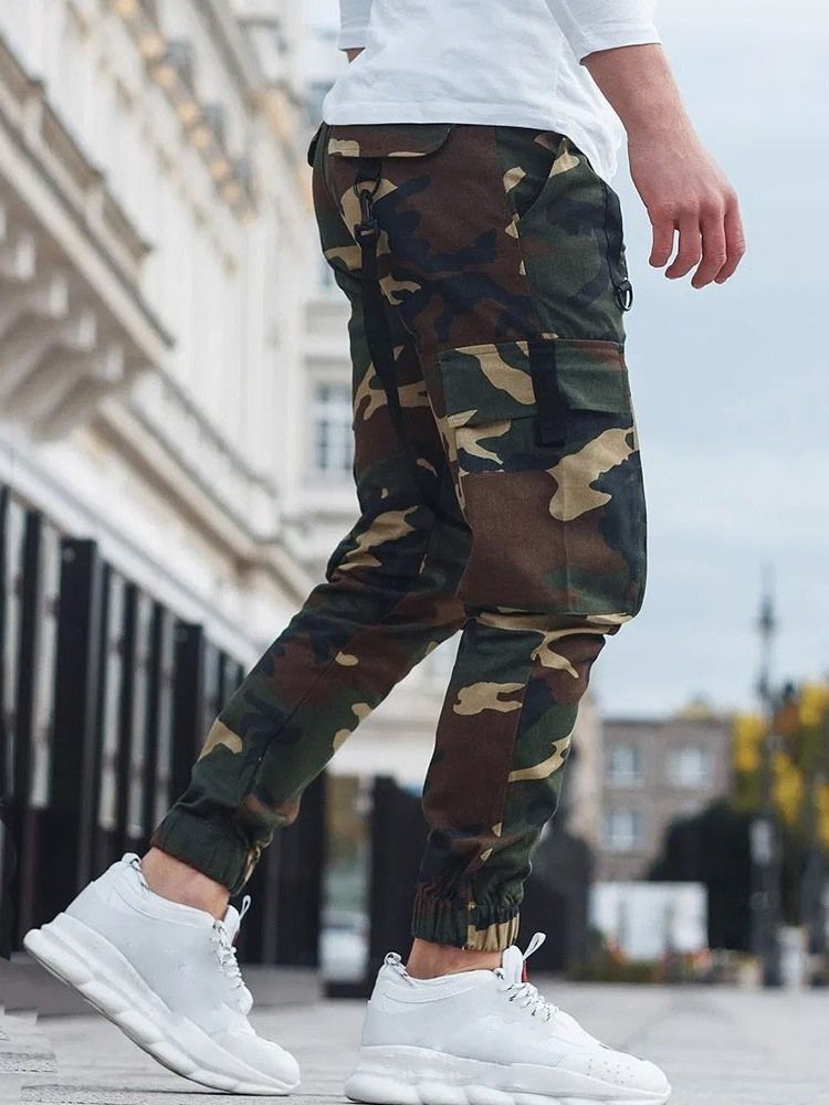 Männer Bleistifthose Camouflage Pocket Mid Waist Casual Casual Pants