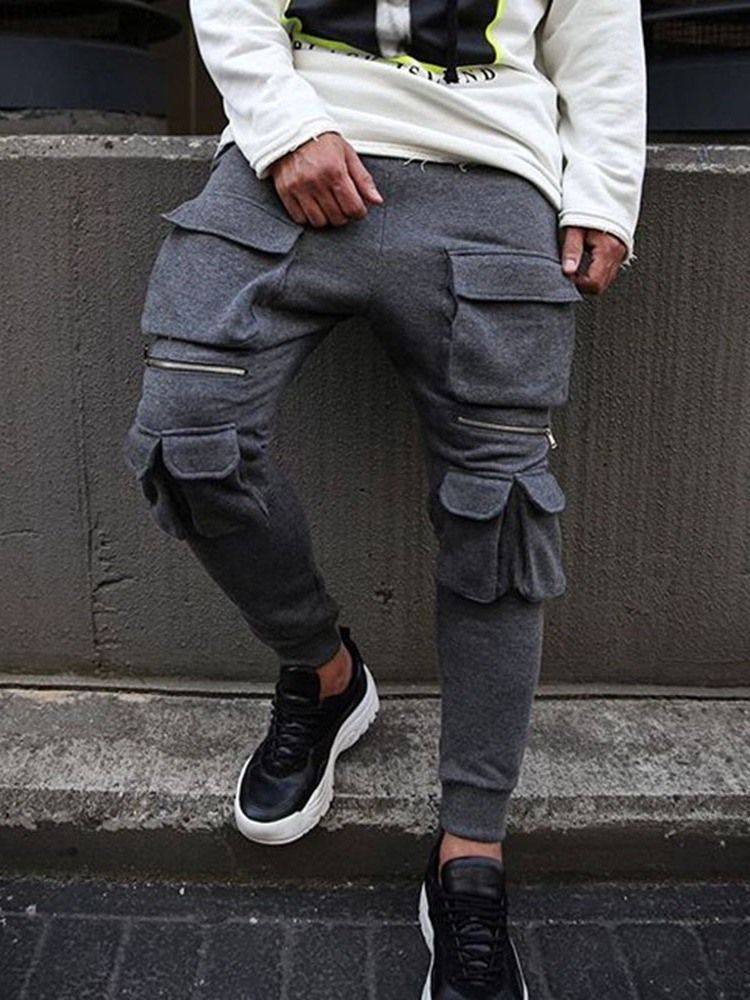 Pencil Pants Pocket Plain Hip Hop Herren Freizeithose