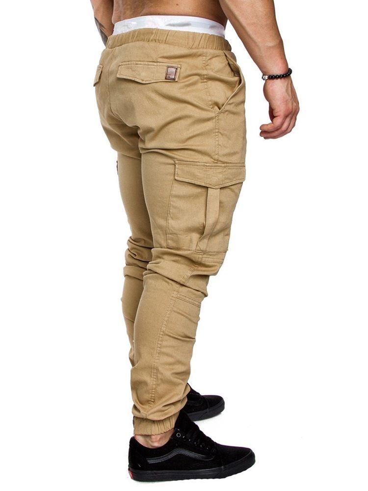 Plain Khaki Lace Up Pocket Herren Freizeithose