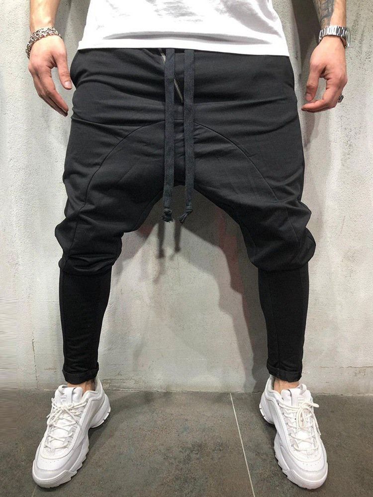 Plain Lace-up Mens Casual Baggy Pants