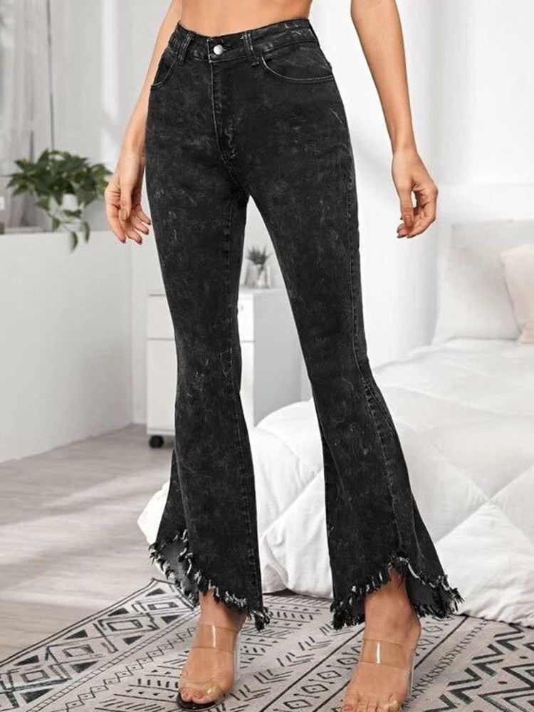 Plain Slim Zipper Mid Waist Bellbottoms Casual Damenhosen