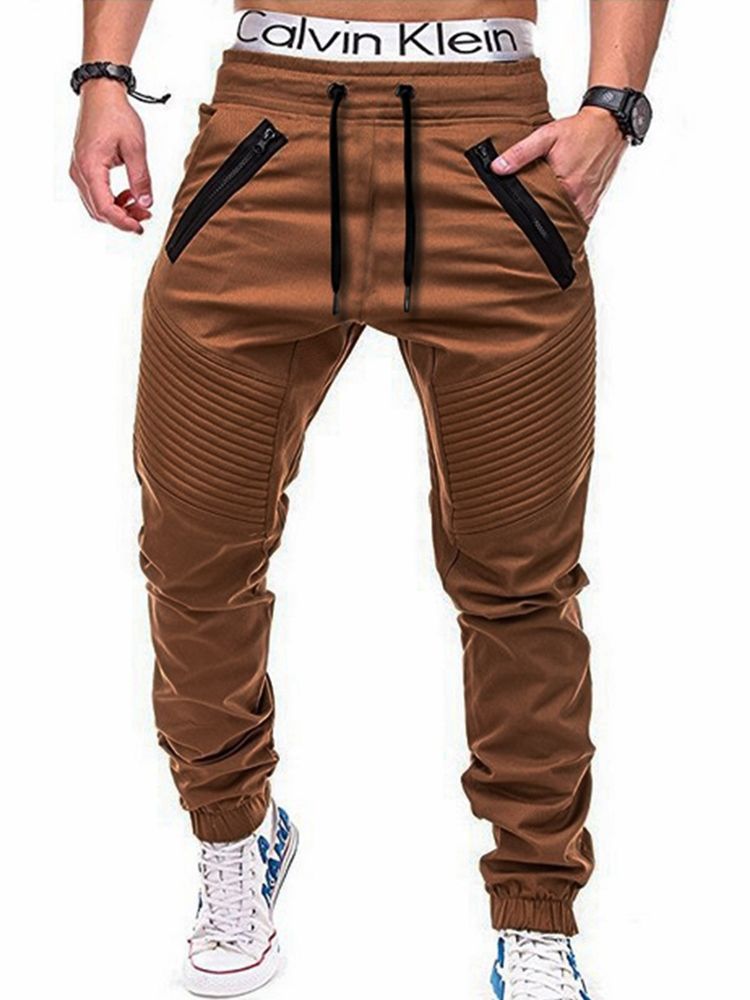 Plain Straight Thin Lace Up Herren Casual Olive Pants