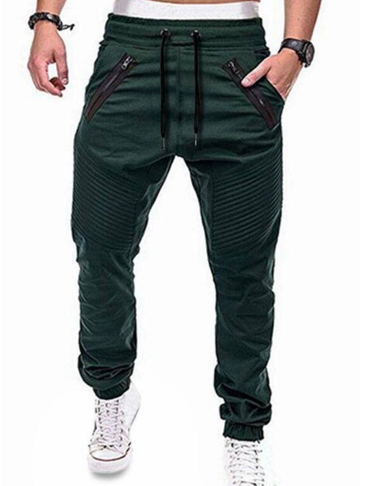 Plain Straight Thin Lace Up Herren Casual Olive Pants