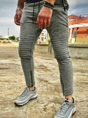 Plissierte Herren Freizeithose Mit Mittlerer Taille Zum Schnüren