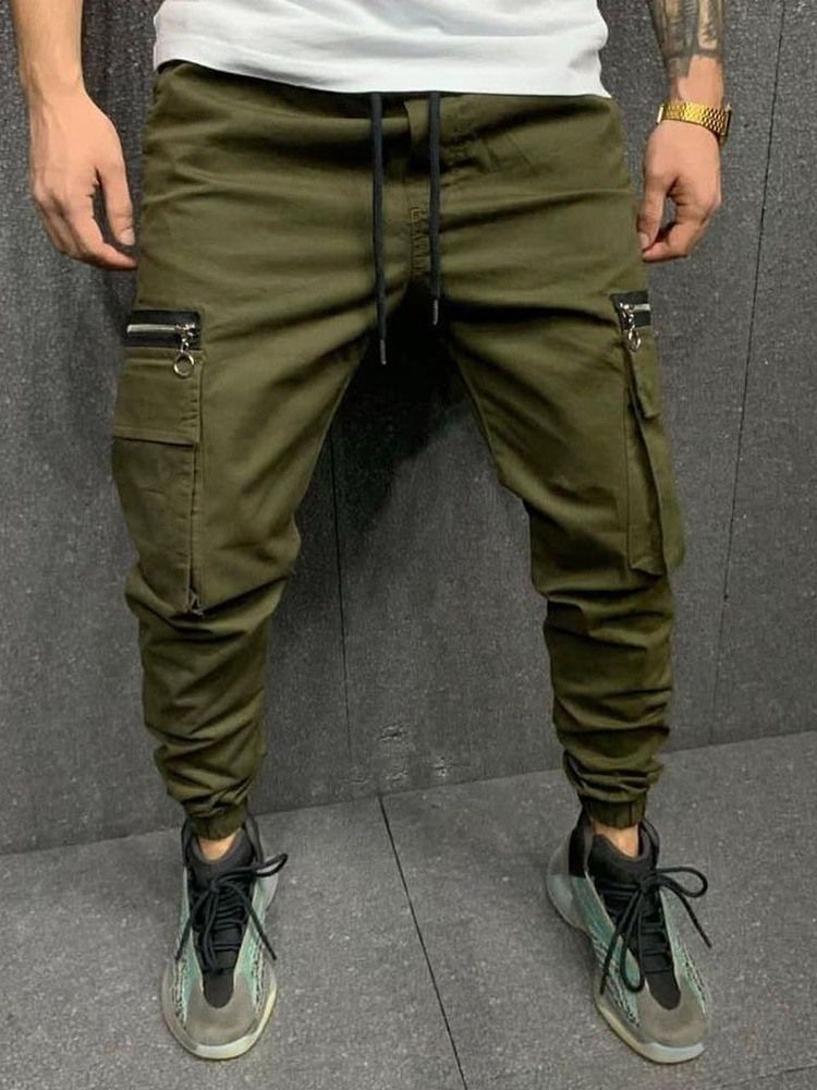 Pocket Pencil Pants Plain Mid Waist Herren Freizeithose