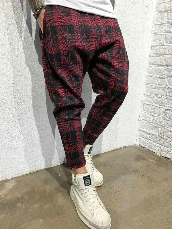 Pocket Plaid Mid Waist Herren Freizeithose