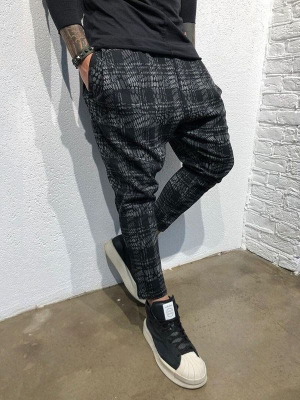 Pocket Plaid Mid Waist Herren Freizeithose