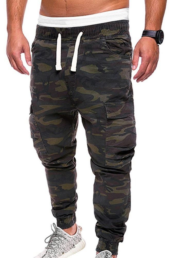 Print Camouflage Straight Mid Waist Herren Freizeithose