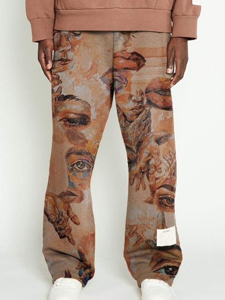 Print Straight Animal Mid Waist Casual Herrenhose