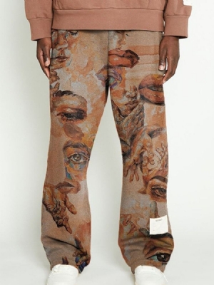 Print Straight Animal Mid Waist Casual Herrenhose