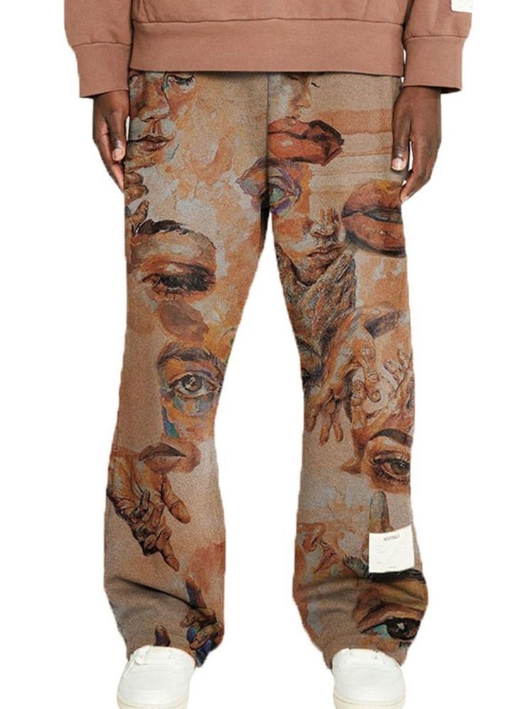 Print Straight Animal Mid Waist Casual Herrenhose