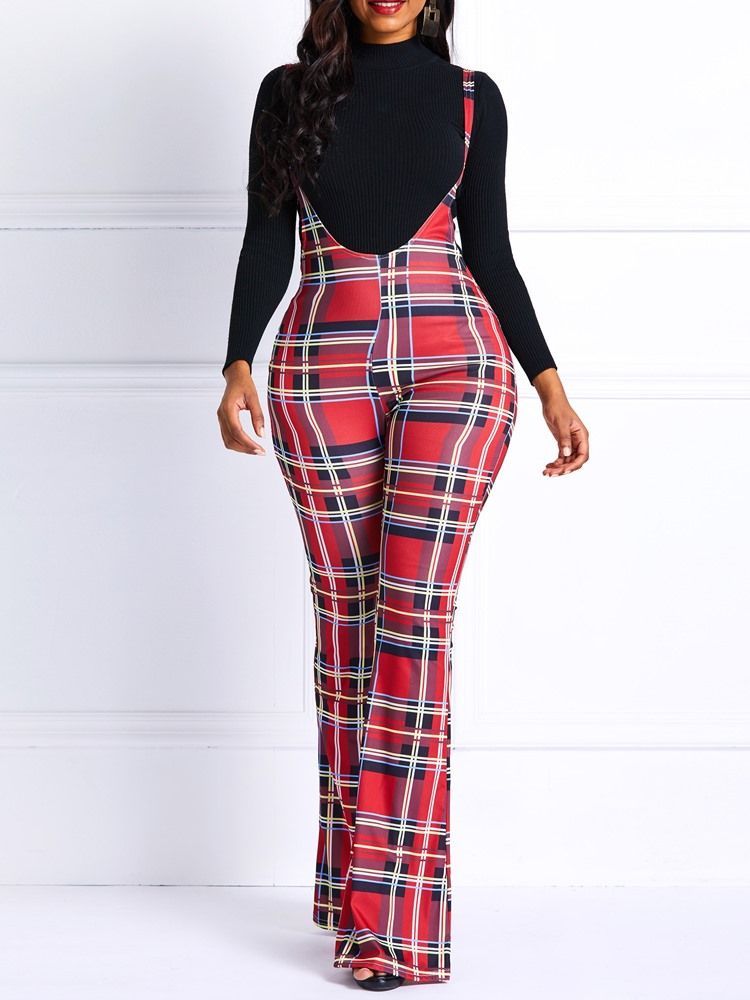 Skinny Plaid High-waist Full Length Damen-overall