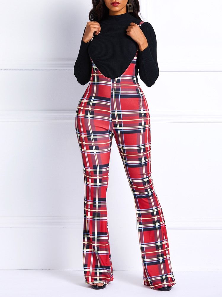 Skinny Plaid High-waist Full Length Damen-overall