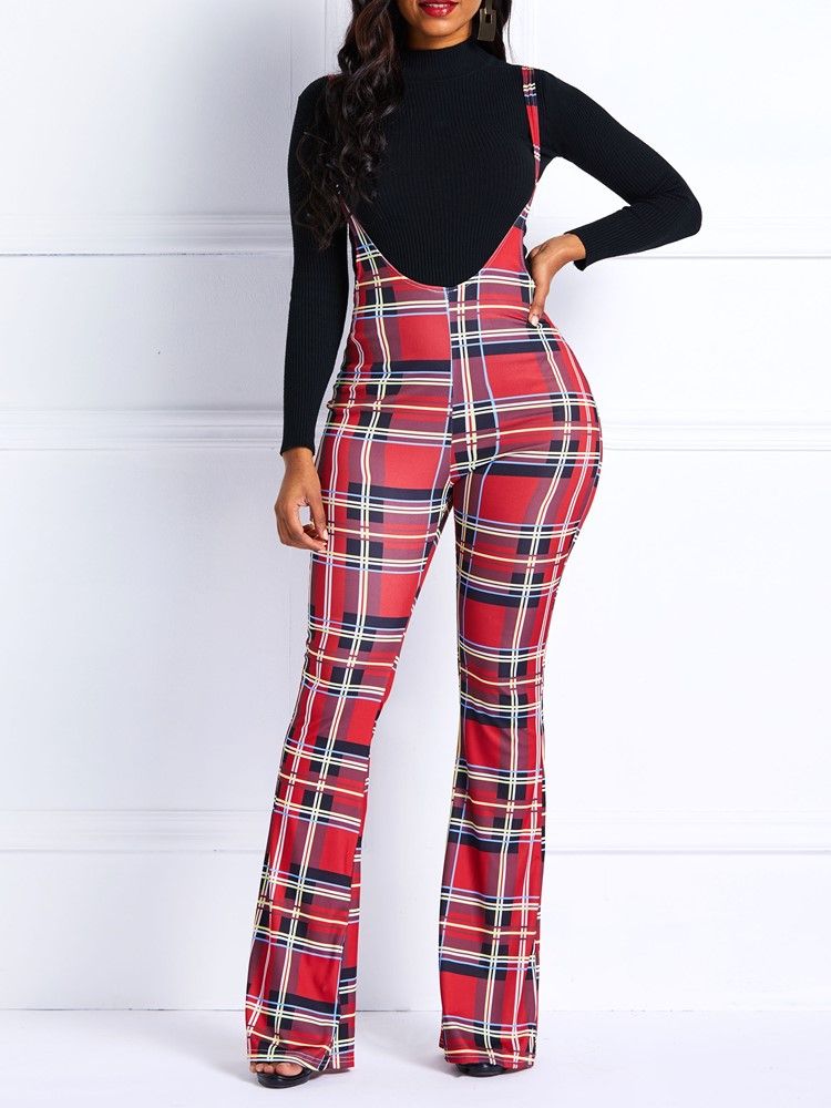 Skinny Plaid High-waist Full Length Damen-overall