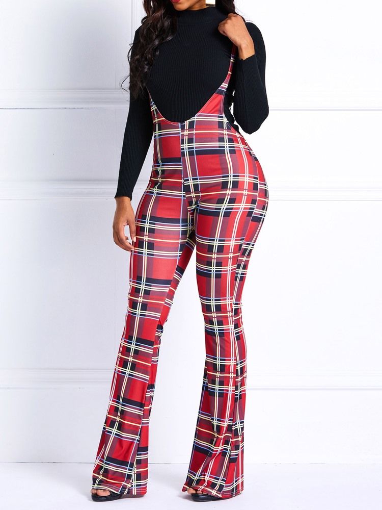 Skinny Plaid High-waist Full Length Damen-overall