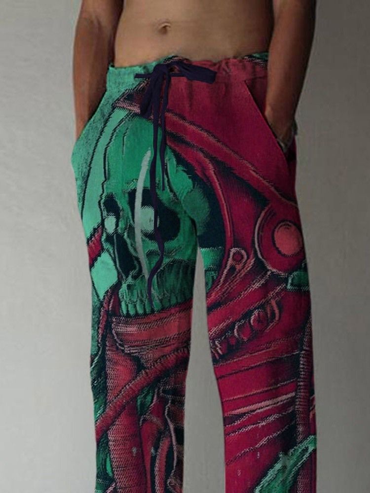 Skull Straight Print Europäische Herren Freizeithose