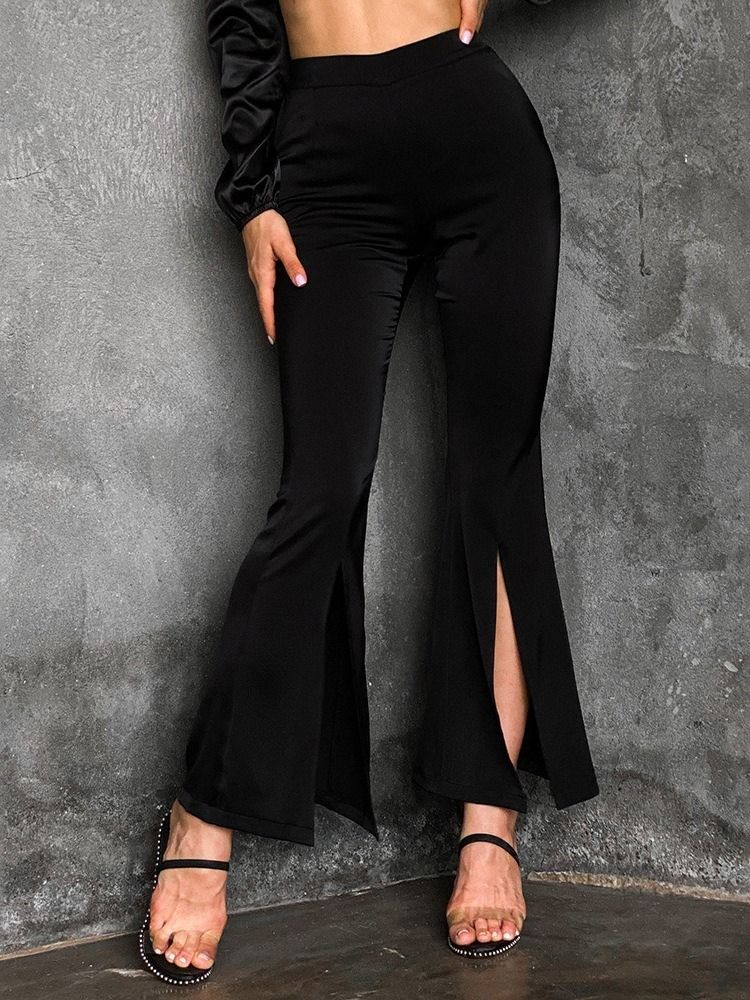 Slim Plain Split Bellbottoms High Waist Casual Damenhosen