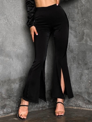 Slim Plain Split Bellbottoms High Waist Casual Damenhosen