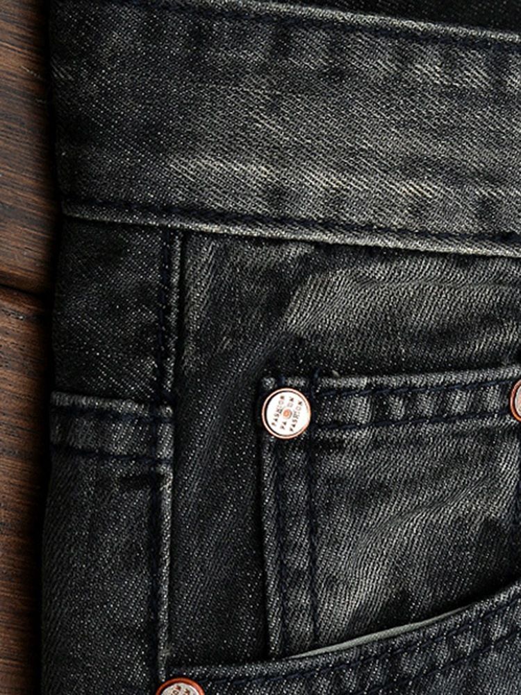 Straight Denim Holes Medal Patched Unique Herrenhose