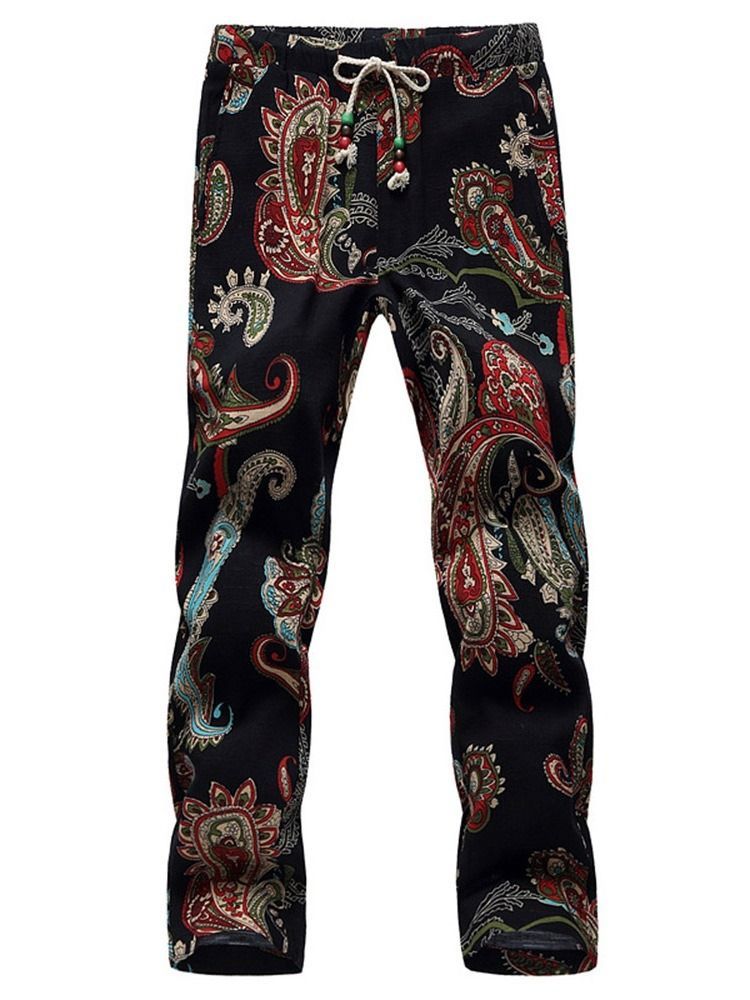 Thin Print Color Block Mid Waist Herren Freizeithose