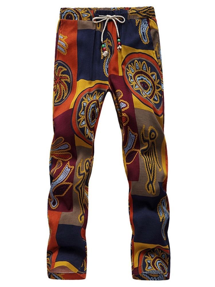 Thin Print Color Block Mid Waist Herren Freizeithose