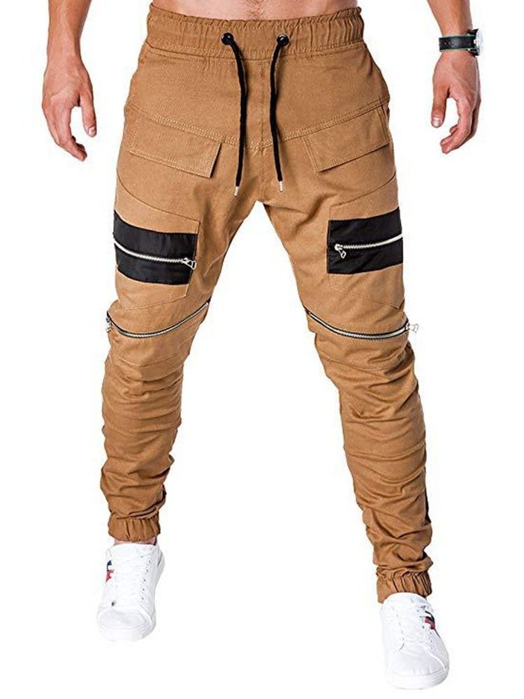 Zipper Farbblock Schnürung Low Waist Herren Freizeithose