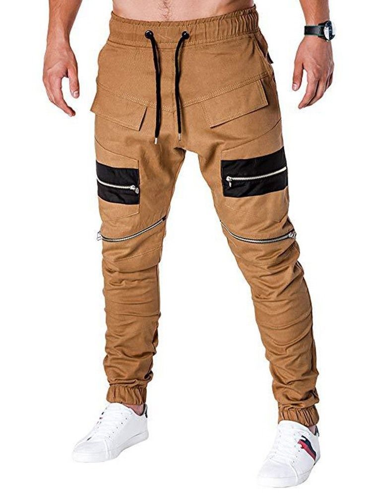 Zipper Farbblock Schnürung Low Waist Herren Freizeithose