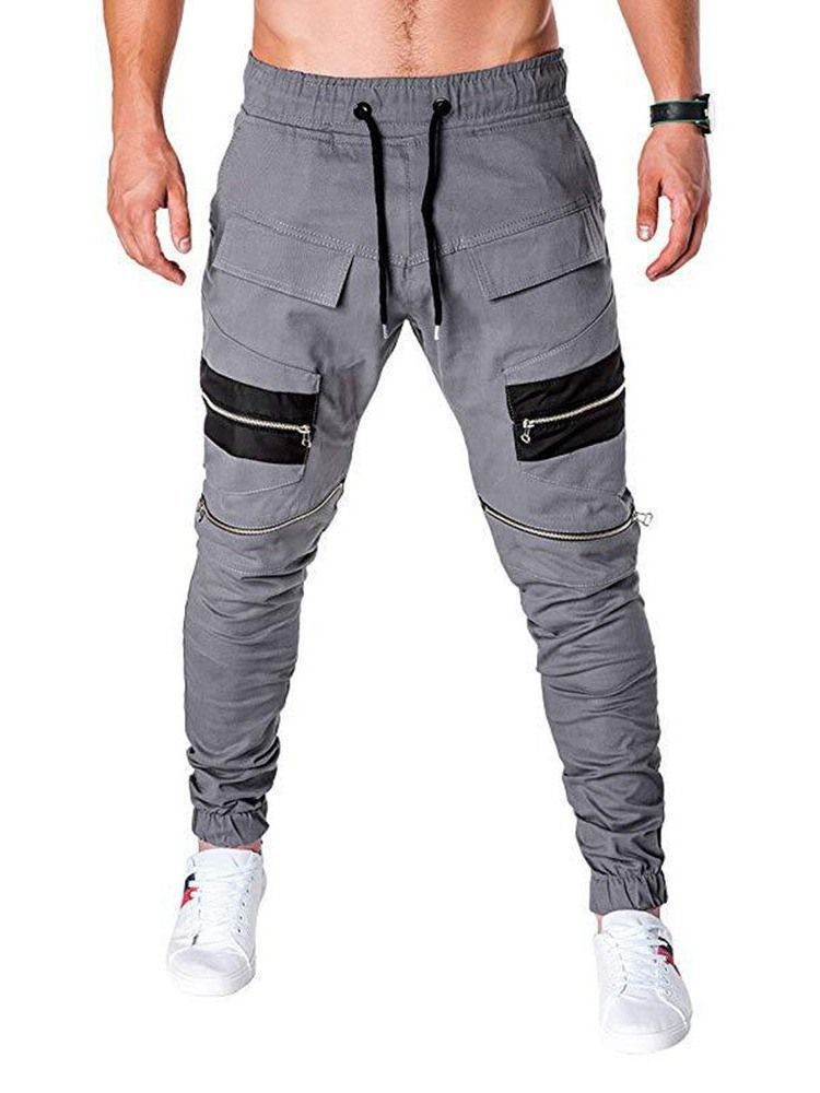 Zipper Farbblock Schnürung Low Waist Herren Freizeithose