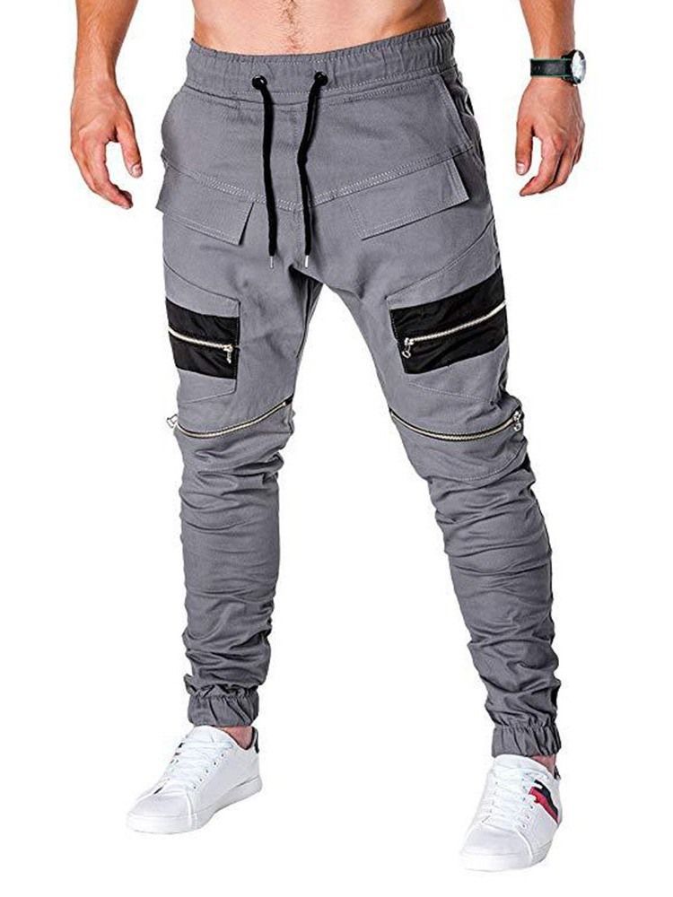 Zipper Farbblock Schnürung Low Waist Herren Freizeithose