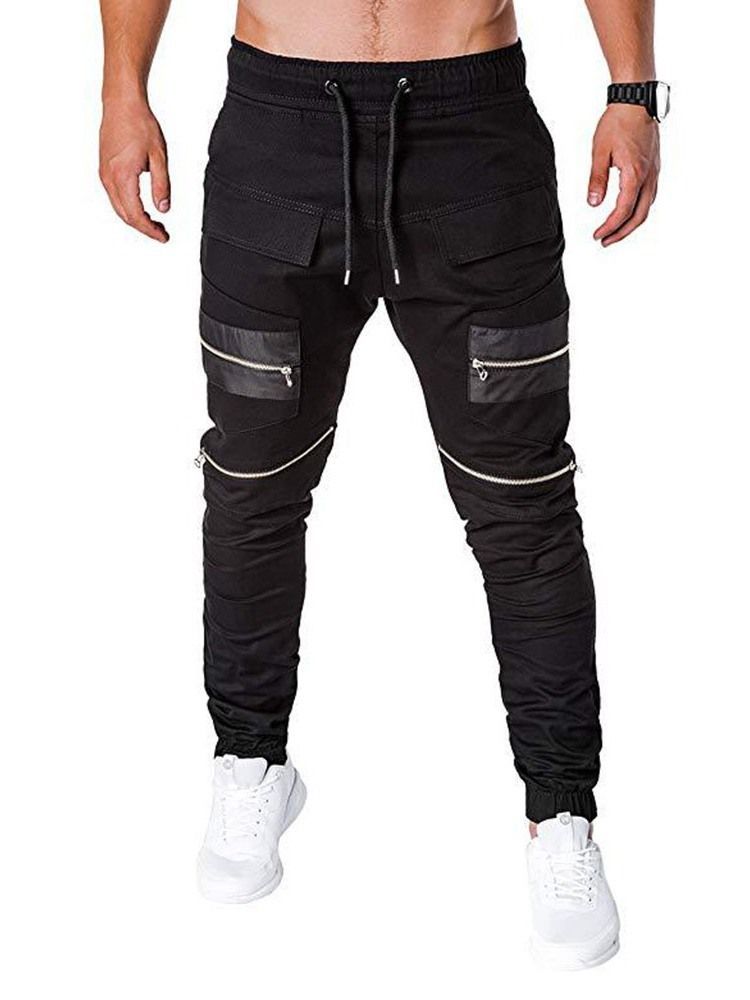 Zipper Farbblock Schnürung Low Waist Herren Freizeithose