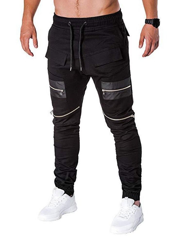 Zipper Farbblock Schnürung Low Waist Herren Freizeithose