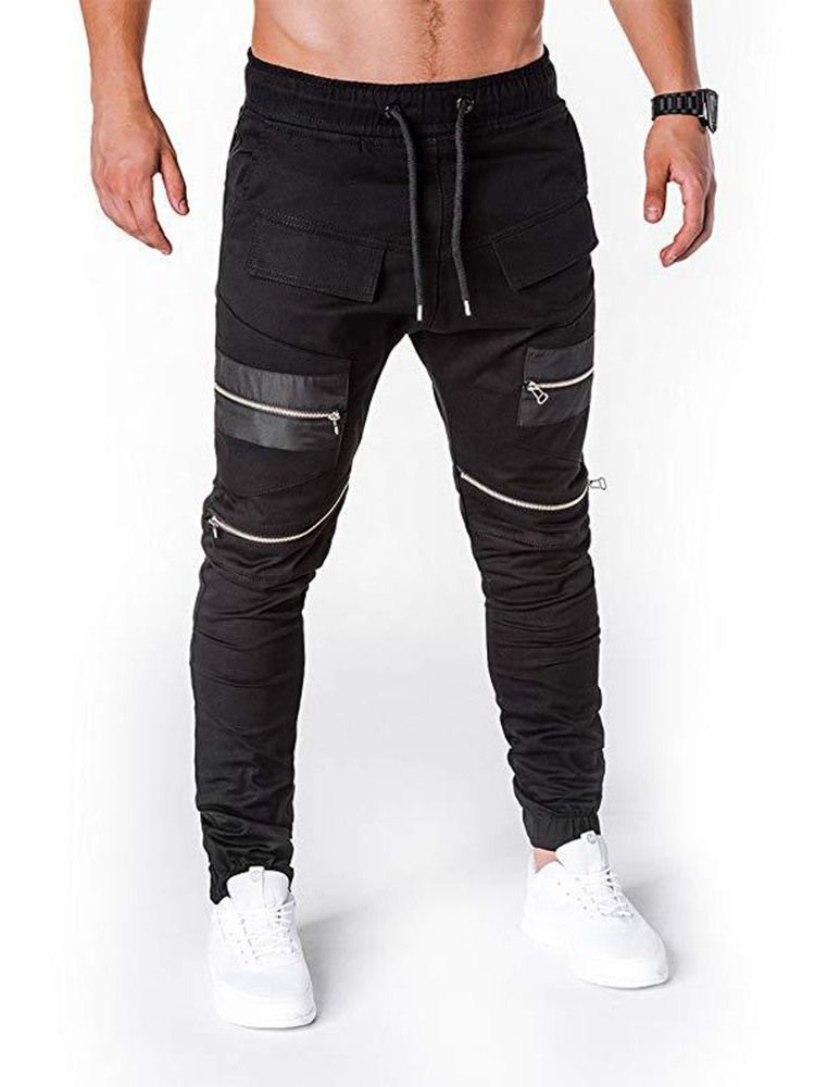 Zipper Farbblock Schnürung Low Waist Herren Freizeithose