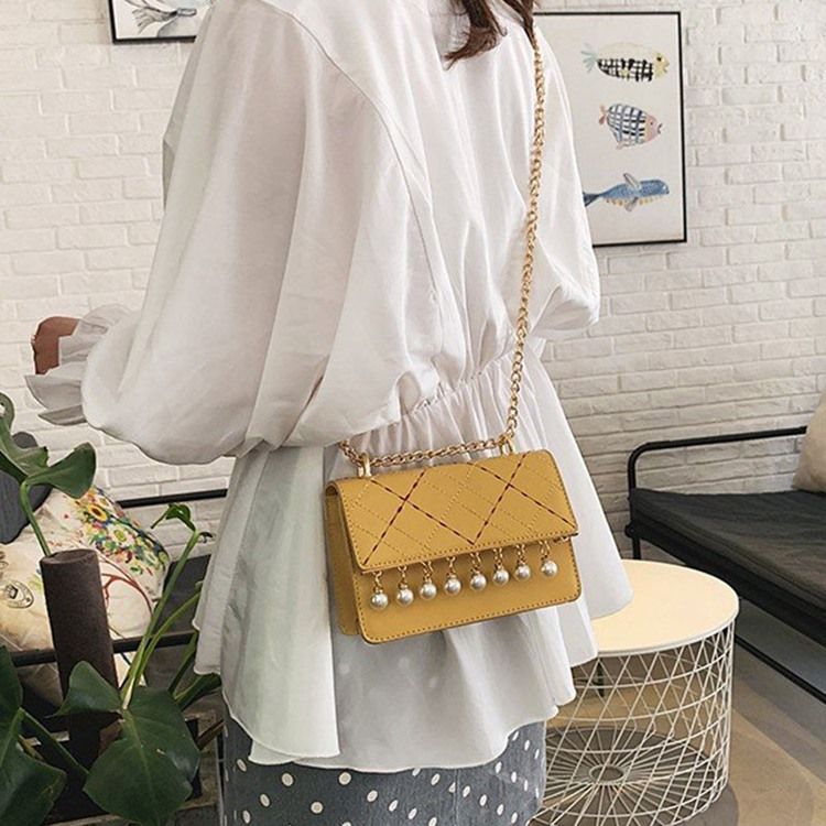 Pu Plaid Chain Rectangle Crossbody Bags