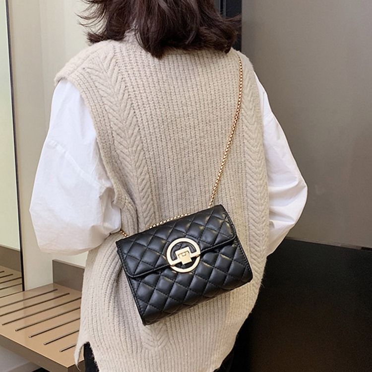 Pu Plaid Thread Rectangle Casual Crossbody Bags