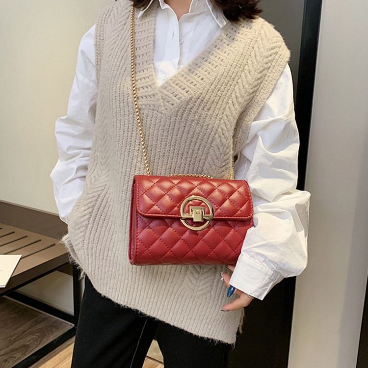 Pu Plaid Thread Rectangle Casual Crossbody Bags