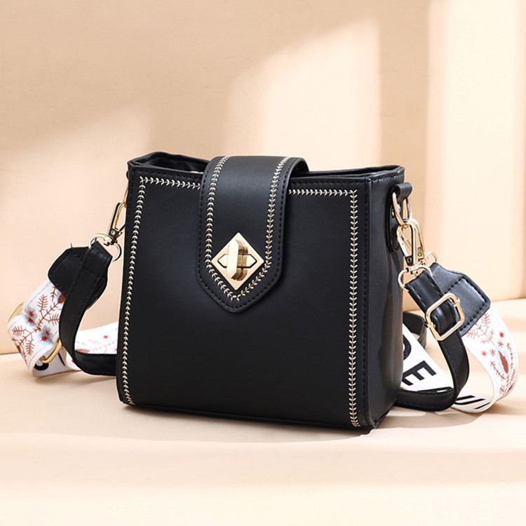 Pu Plain Thread Rectangle Casual Crossbody Bags