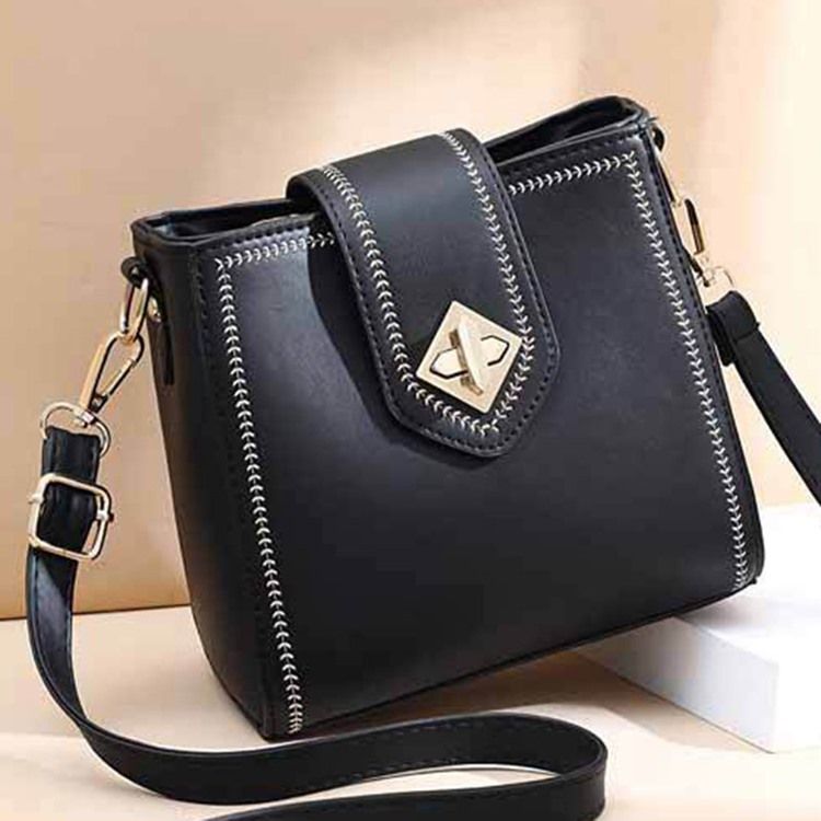 Pu Plain Thread Rectangle Casual Crossbody Bags