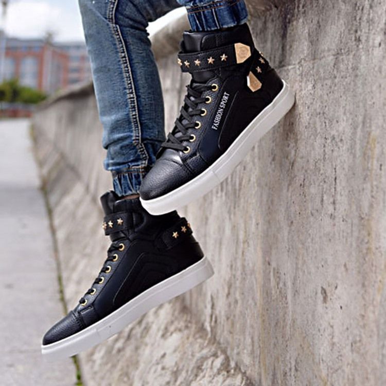 Pu Rivet Lace-up High-cut Upper Herren Sneakers Men