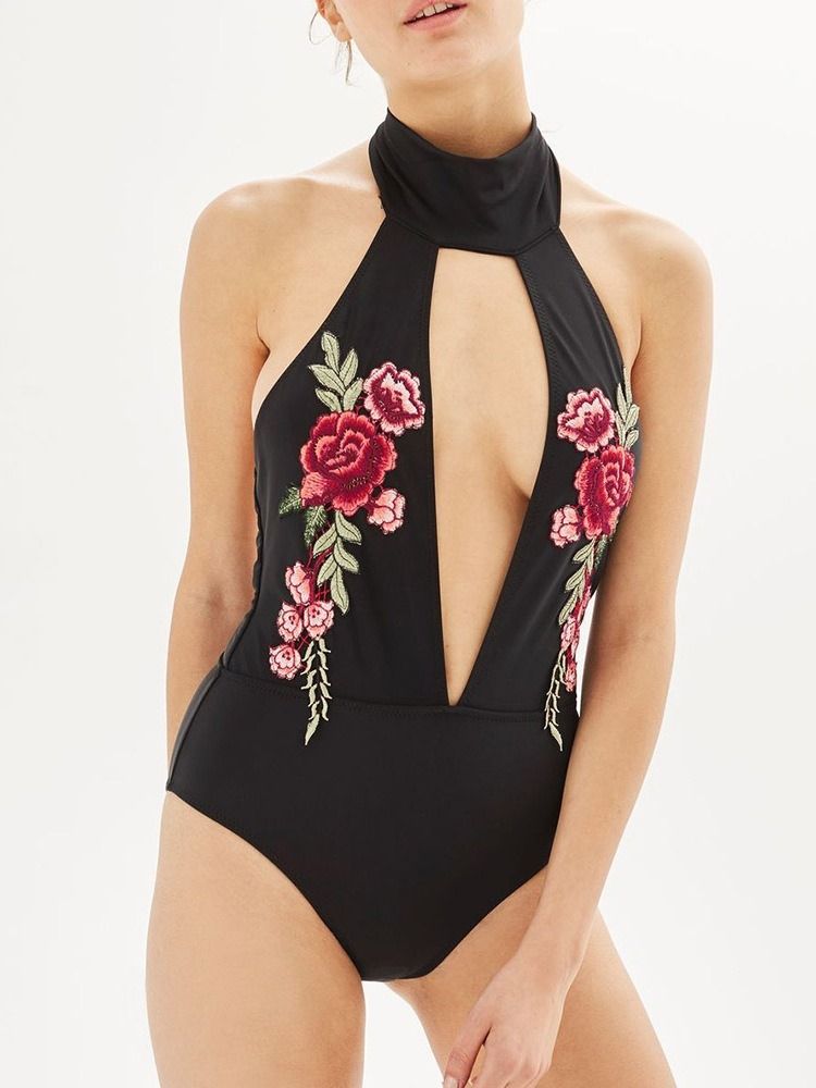 Damen-einteiler Sexy Blumen Bademode