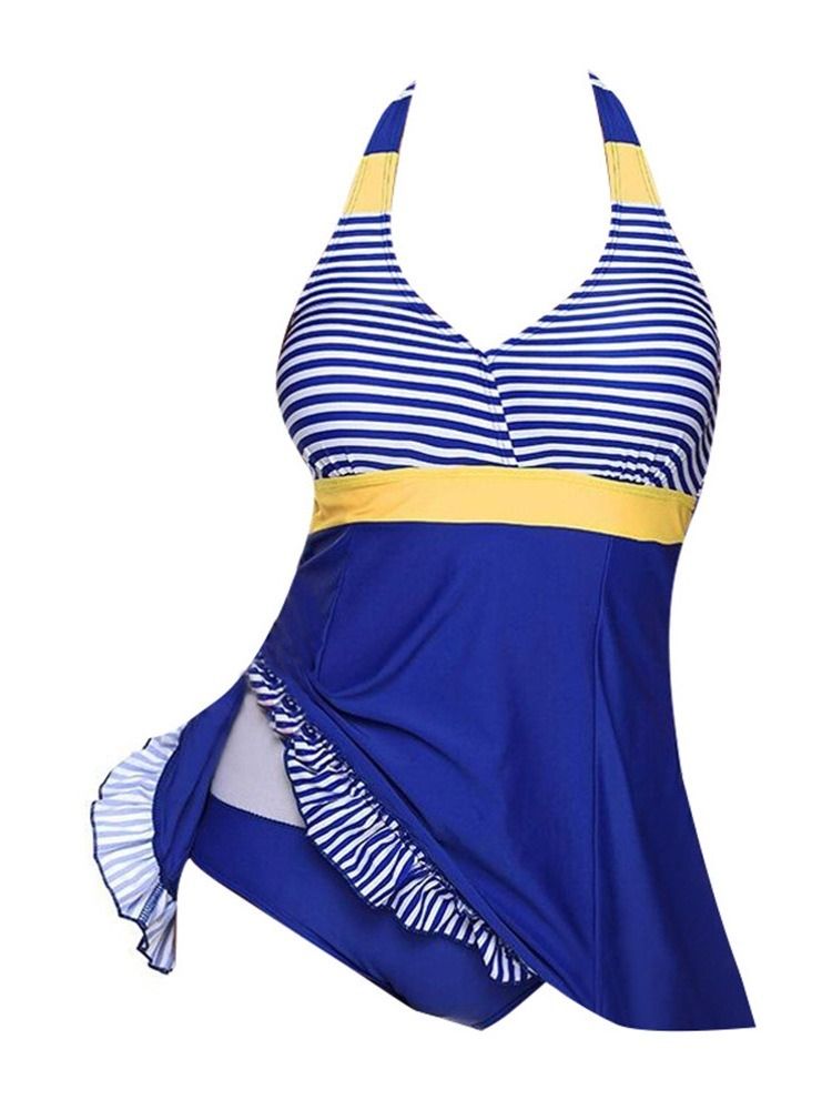 Damen Falbala Gestreiftes Patchwork Tankini-set