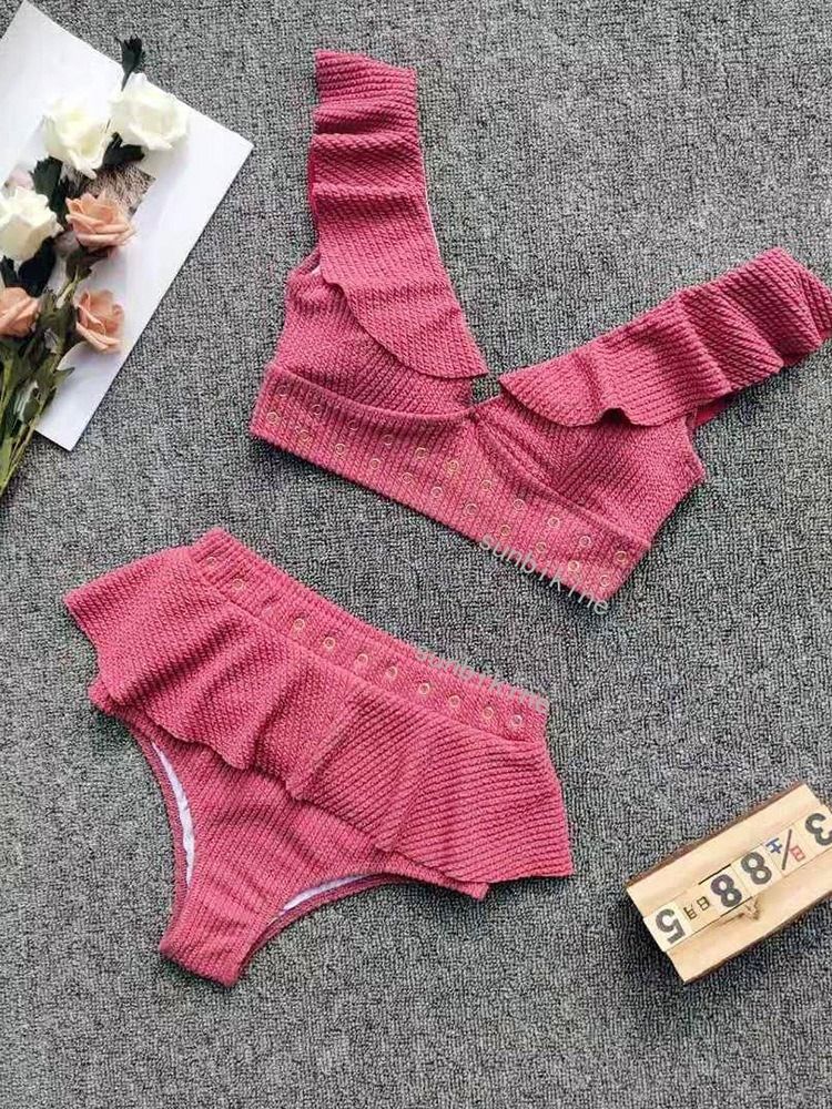 Einfarbiges Tankini-set Für Damen Falbala Bademode